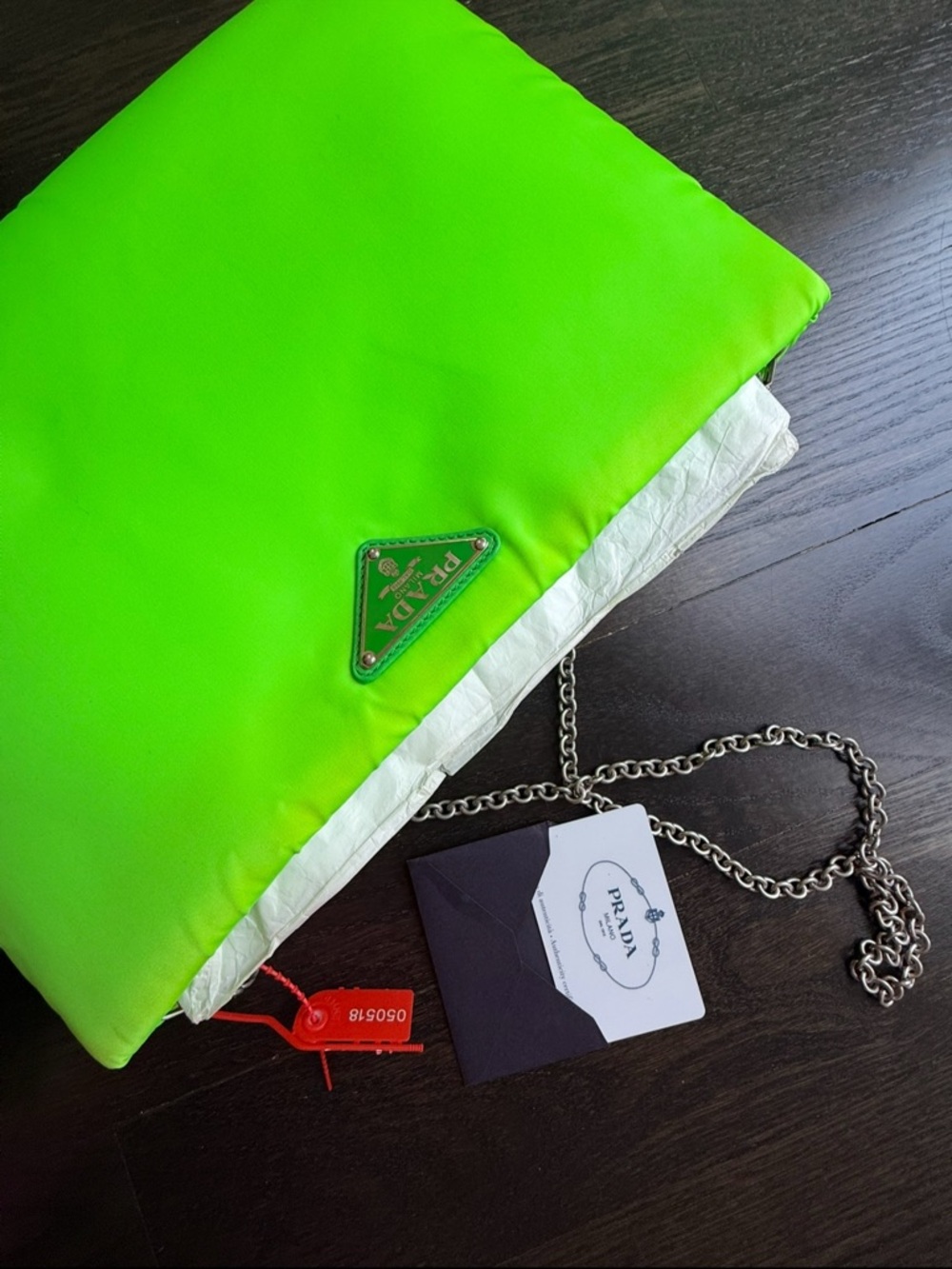 Prada Neon Lime Nylon Chain Clutch Crossbody Bag Limited Color - Picture 5 of 10